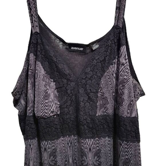 Avenue Size 2628 Lace Cami‎ Tank Top Black Gray Women's Plus Camisole - Picture 4 of 8